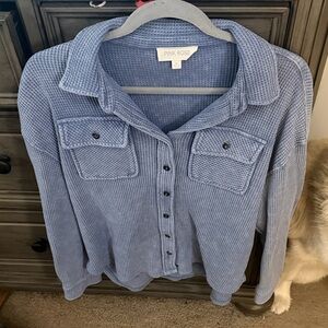 Pink Rose Textured Blue Shirt